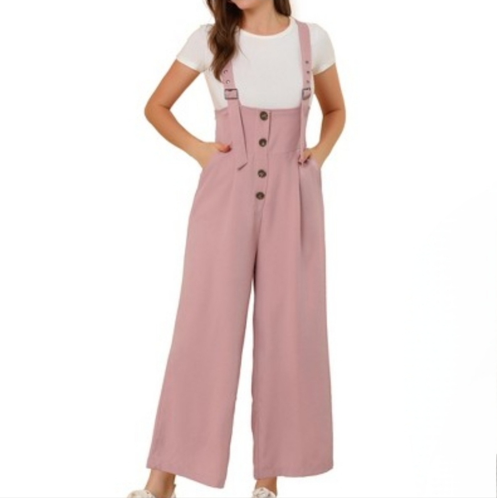 Nwt Allegra K Light Pink High Waist Wide Leg Belted Jumpsuit